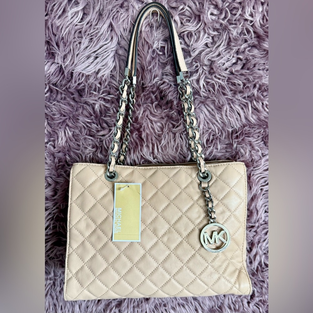 Michael Kors Susannah Quilted Tan Shoulder Bag